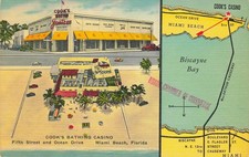 Cook's Bathing Casino Miami Beach FL Linen Postcard 1940s Ocean Drive Map picture