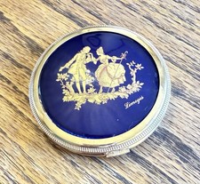 Vintage Limoges Powder Compact Cobalt Blue Courting Couple picture