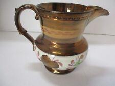 Vintage Copper Lusterware Pitcher Orange and Green Flowers picture