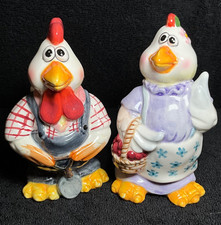 Vintage Anthropomorphic Dressed Chicken Couple Salt & Pepper Shakers Set picture