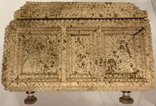 Vintage Tramp Art Wooden Jewelry Box Mirrored Lid Hand Carved Folk Art picture