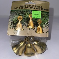 Vintage Hosley Solid Brass Christmas Bells Set of 3 Ornaments India NOS picture