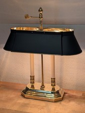 Vintage French Bouillotte 2-Light Brass Table Lamp Black Tole Shade 19