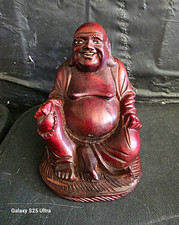 Vtg Wood Laughing Buddha Statue 14