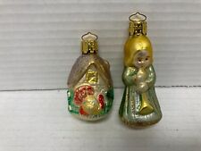 2 Christborn Hand Blown Glass Christmas Ornaments FM Germany Turkey & Angel picture