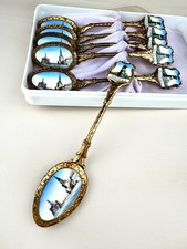 Set 6 Soviet Vintage Moscow Kremlin Enamel Tea Dessert Spoons Collectible picture