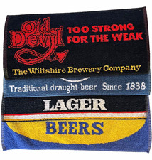 Vintage Beer Bar Towel Lot (4) - Old Devil, Robinsons, Carling, Belhaven Beers picture