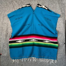 Vtg Poncho Fringe Hem Traditional Mexican Sarape Wool Adult Festival picture
