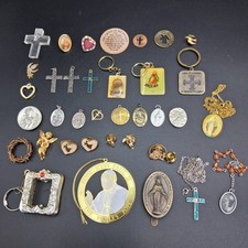 Vintage Catholic Religious Lot Medals Crosses Rosary Saints Pope John Paul II picture