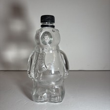 Vintage Clear Glass Bear Wearing a Scarf Bottle Figural picture