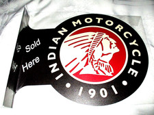 INDIAN MOTORCYCLES SOLD HERE Double-Sided Imprint Metal Flange Sign #01 - NEW** picture