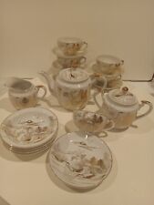 Vintage Kutani Gold Hand Painted Fine China Tea Set Service 6  W/Geisha In Cups  picture