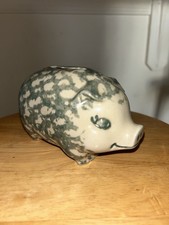 Vintage Clay City Pottery Green Spongeware Bank picture
