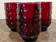VTG Anchor Hocking Royal Ruby Red Bubble Glass Tumblers Set of 3 - 4.5