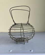 Antique French Farmhouse Small Wire Egg Basket w/ Fixed Handle, Coiled Footed picture