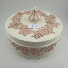 Wedgwood Embossed Queensware Pink on Cream Lidded Candy Trinket Dish  picture