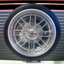 Car Tire Analog Wall Clock Rim Wheel Tool Hands with Tread Frame Garage See Pics picture