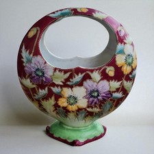Antique Hand Painted Moon Vase Nippon Gilded Floral Basket Vase Prestine picture
