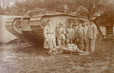 RARE WW1 FRENCH ACQUIRED BRITISH MARK V* (MALE) TANK w/CREW 1918 PHOTO POSTCARD picture