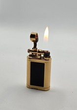 DUNHILL UNIQUE 18k GOLD-PLATED LIFT-ARM LIGHTER W/ BLACK LACQUERED SIDE PANELS picture