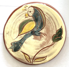 Vintage Welden Redware Pottery Trivet Pennsylvania Dutch Bluebird Folk Art Bird  picture