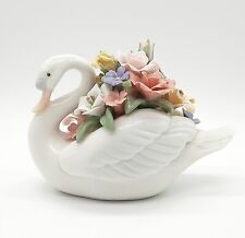 Vtg. Yvonne Halton Porcelain Swan With Flower Bouquet Figurine Signed @1999 Y.H. picture