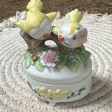 Lefton Yellow Anthropomorphic Bird Trinket Flowers  Floral Bisque  W Sticker picture
