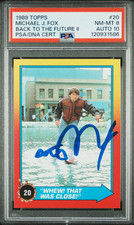 1989 Topps Michael J Fox Signed Back to the Future II Card #20 PSA 8 DNA 10 Auto picture