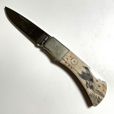 Sam McDowell Knife Scrimshaw Geese & Mountain Scenery Blade Art Vintage Bone picture