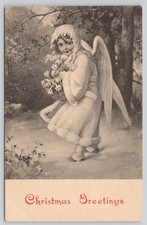 Antique Christmas Greetings Postcard Angel Flowers c1908 Posted Cincinnati UDB picture