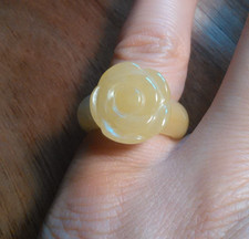 Carved Yellow Jade Rose Flower Ring (Size 5) picture