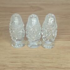 Set of 3 Matching Cut Glass Crystal Salt & Pepper Shakers with Glass Tops VTG picture