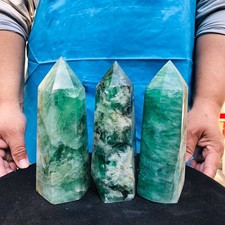 5.25LB 3pc Natural fluorite quartz obelisk crystal tower point healing decor picture