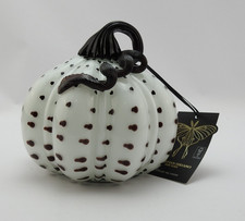 Christian Siriano Hand Blown Glass Pumpkin White Black Spotted Fall Decor 6 In picture