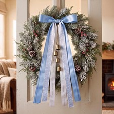 Blue Ribbon Christmas Bow with Bell, 24 Inch, Christmas Ornament picture