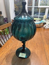Vintage Empoli Glass Teal Peacock Blue Circus Tent Apothecary Jar 15