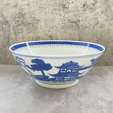 Vtg Jingdezhen Chinese Nanking Blue White 12” Large Porcelain Bowl Mid Century picture