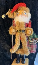 2017 Nordic Santa W/Faux Fur, Plaid Outfit & Bag 14” On Wood Base - Nice picture