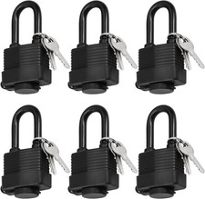 6 Pack Waterproof Keyed Alike Padlocks, Heavy Duty Long Padlock Set with Same... picture