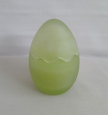VTG Green Glass Easter Egg Candle W/Lid 4