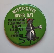 Vintage Mississippi River Rat Pinback Button Pin Environmental PSA Clean Rivers picture