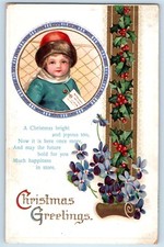 Christmas Postcard Greetings Little Child Holly Berries Suffrage Clapsaddle 1912 picture