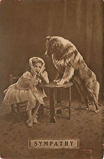 Rough Coat Border Collie Watches Over Girl With Toothache Sympathy Postcard Dog picture