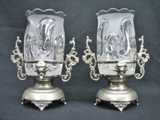 Pair of 19th Century Fostoria Victoria Celery Vases w/ Lion Head Stands; Mint picture