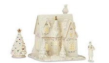 Lenox Mistletoe Park Cottage - 3 Piece Starter Set Man Holding Presents NIB picture