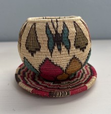 Wounaan Basket w/ Plate Panama - Woven Pictorial Butterflies Folk Art picture