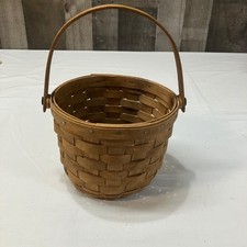 Longaberger 1986 Handwoven Round Wood Basket Swinging Handle USA Made Farmhouse picture