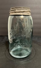 VINTAGE BALL BLUE QT. SIZE MASON JAR W/LID TRIPLE L LOGO -1896-1910 picture