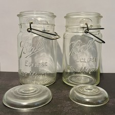 VTG 4 Pc LOT Ball Eclipse Wide Mouth Quart Canning Jars Glass Lids Wire Bails picture