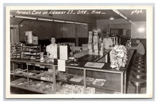 RPPC ~ PATTEN'S Cafe Orr Minnesota ~ INTERIOR occupational ~ Roadside Diner picture
